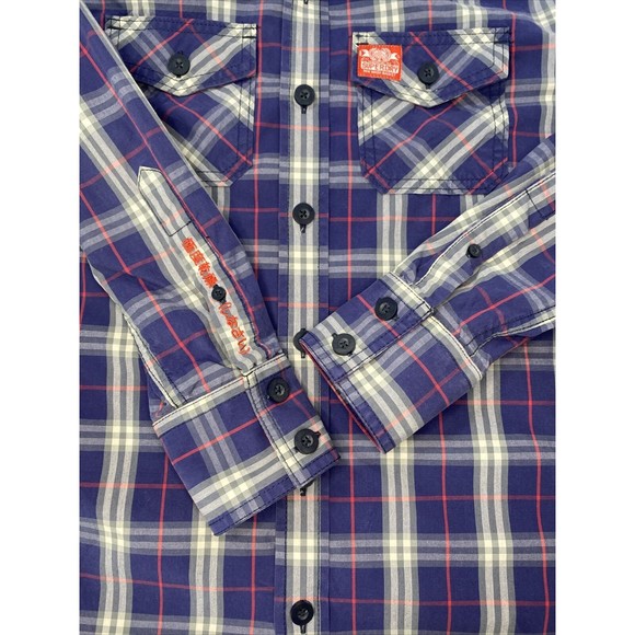 Superdry Men’s New Wash Basket Plaid Long Sleeve Button Down Shirt Blue Pink Med - Picture 7 of 9